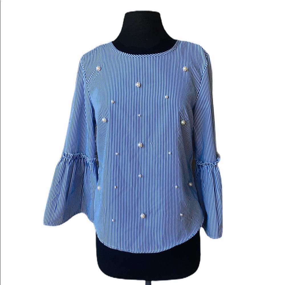 Pearl Top Roommates Exotic Blue Pinstripe